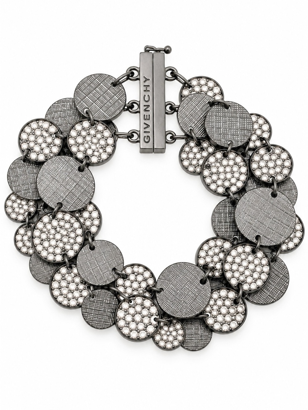 Givenchy Gunmetal Multi-Disc Crystal Statement Bracelet